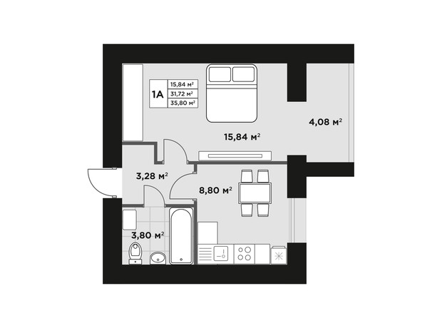 ЖК Millennium Park: планировка 1-комнатной квартиры 35.8 м²