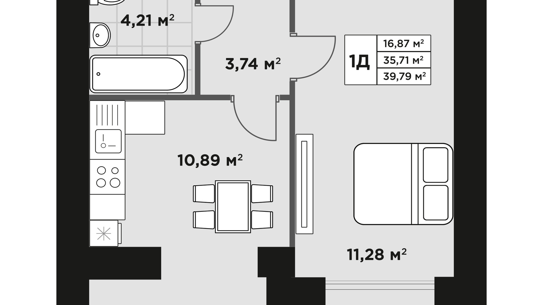 Планування 1-кімнатної квартири в ЖК Millennium Park 39.79 м², фото 606509