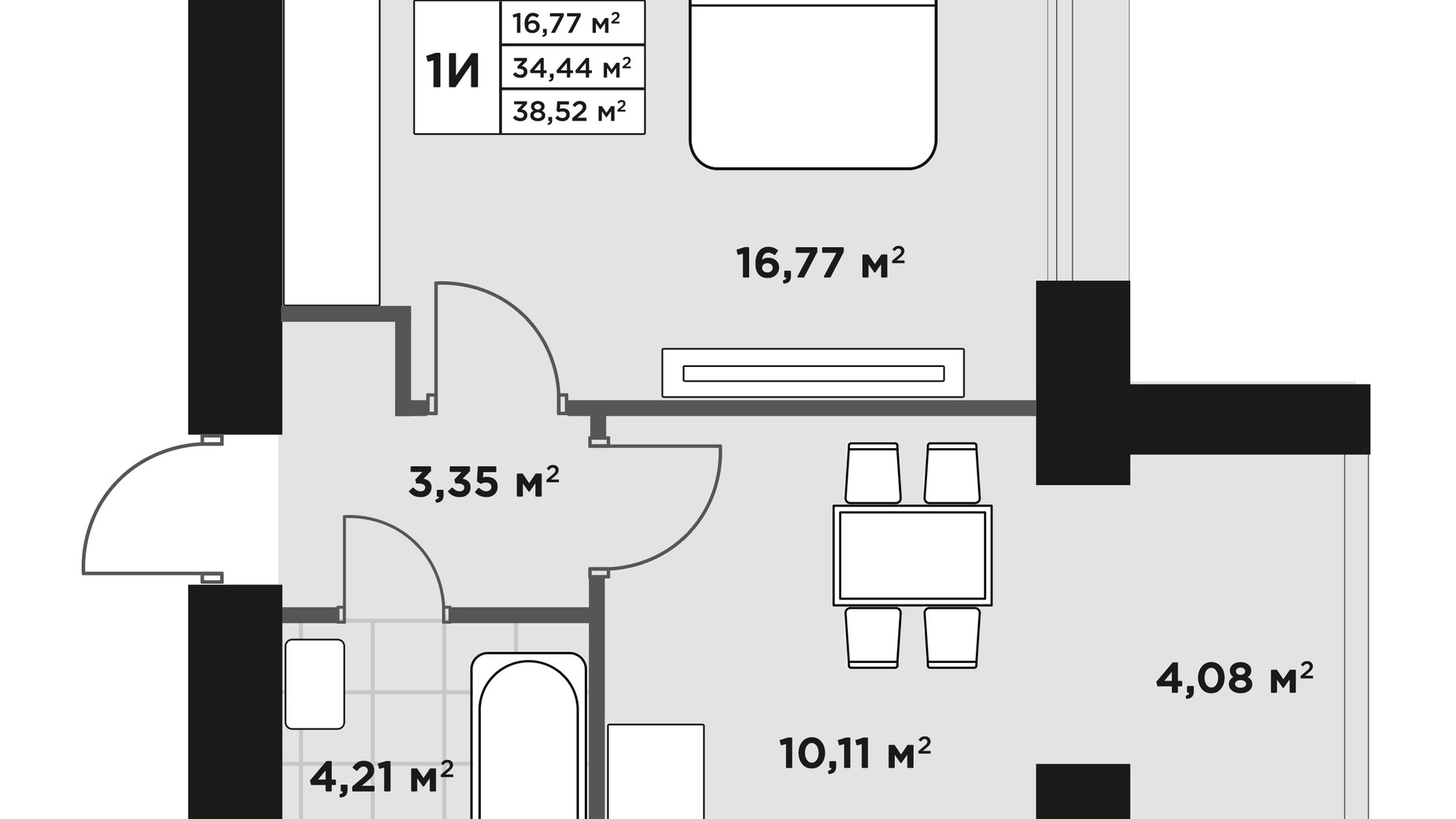 Планування 1-кімнатної квартири в ЖК Millennium Park 38.52 м², фото 606510
