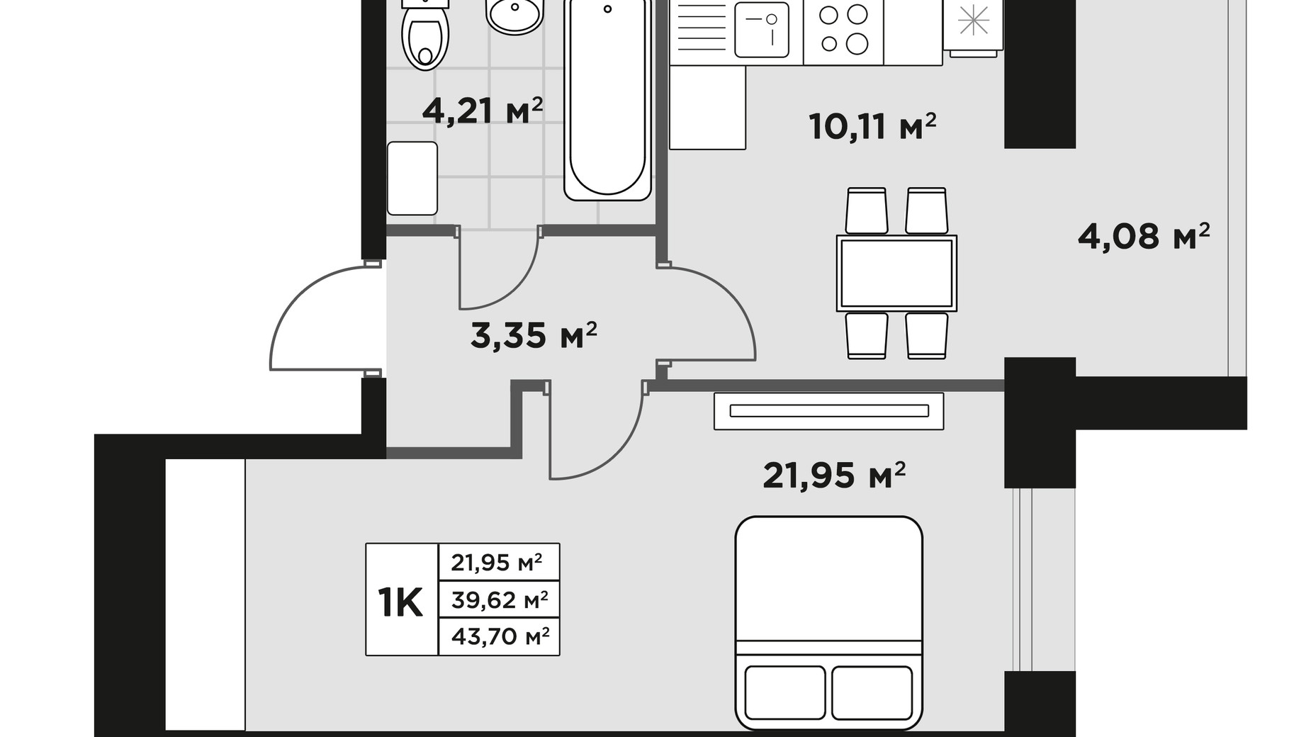 Планування 1-кімнатної квартири в ЖК Millennium Park 43.7 м², фото 606511