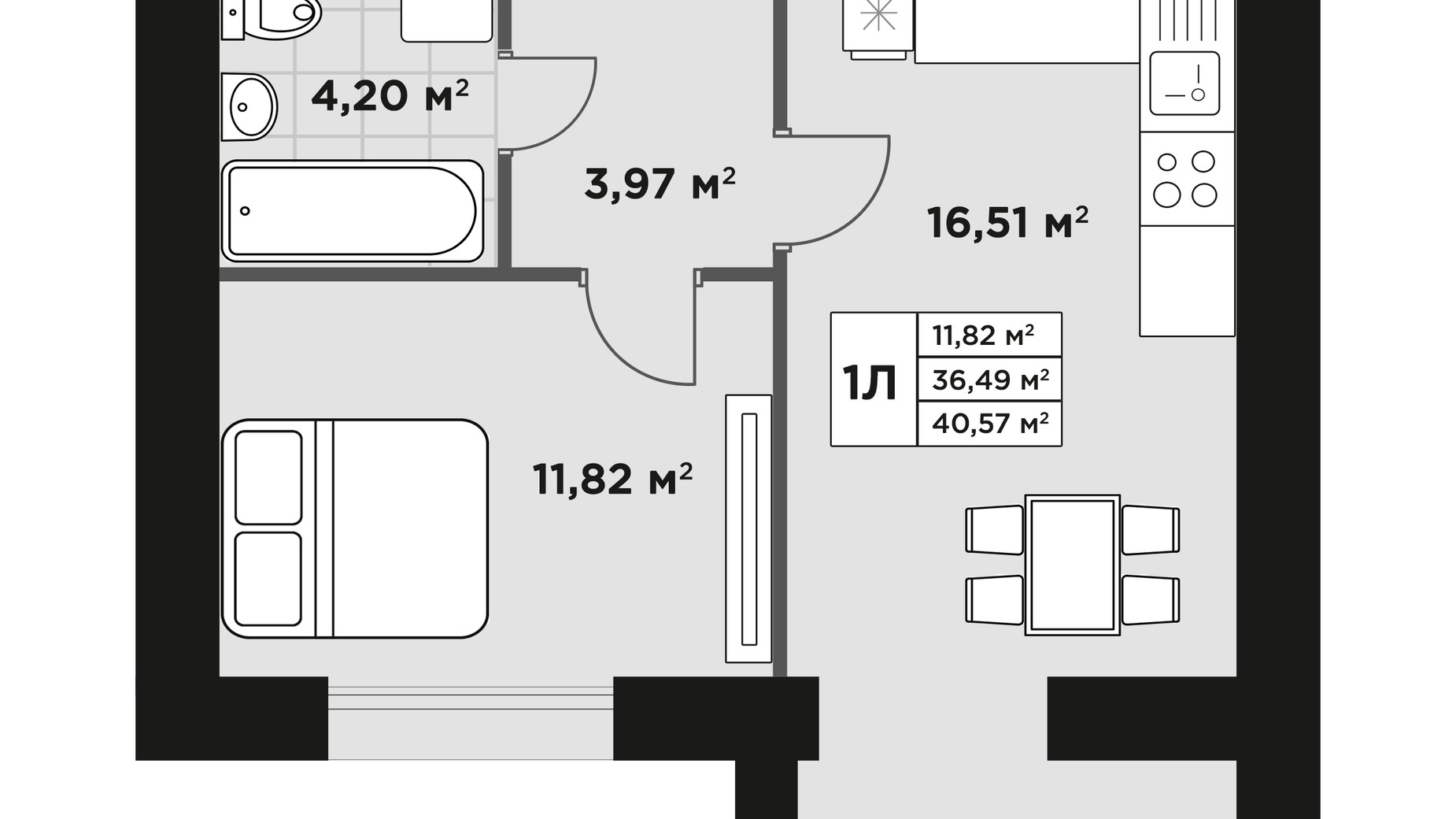 Планування 1-кімнатної квартири в ЖК Millennium Park 40.57 м², фото 606512