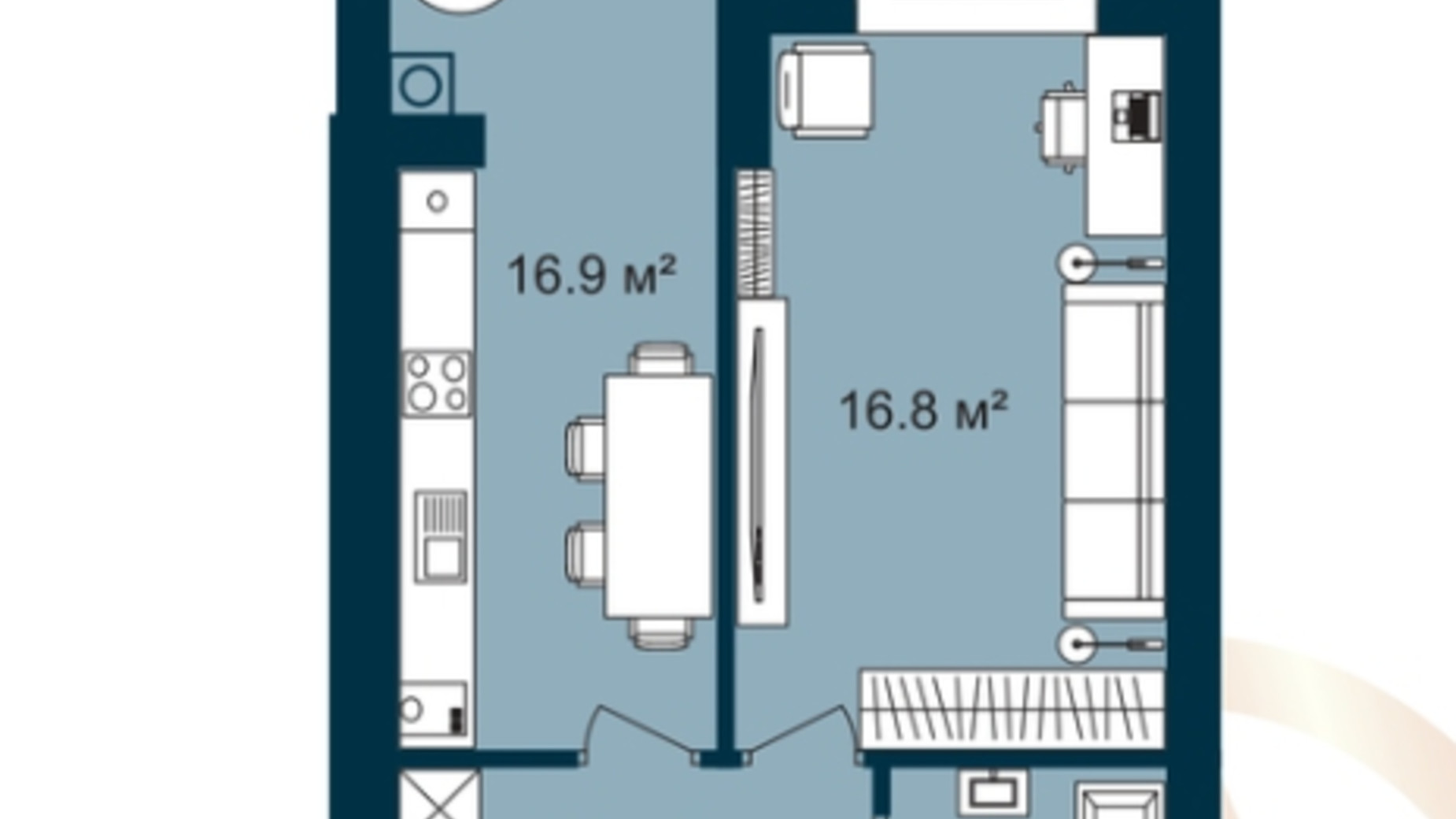 Планировка 1-комнатной квартиры в ЖК Европейские Липки 43.8 м², фото 606540