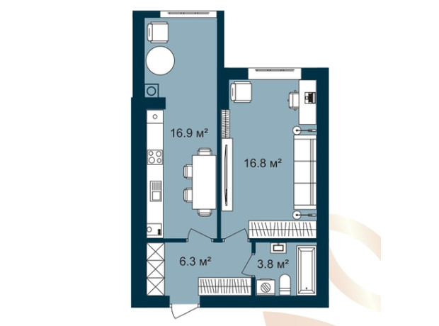 ЖК Европейские Липки: планировка 1-комнатной квартиры 43.8 м²