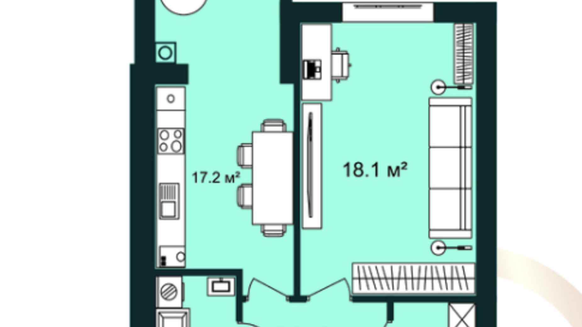 Планування 1-кімнатної квартири в ЖК Європейські Липки 47 м², фото 606542