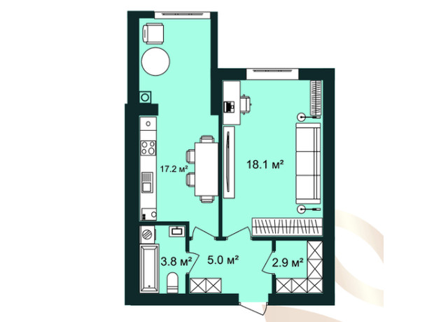 ЖК Європейські Липки: планування 1-кімнатної квартири 47 м²
