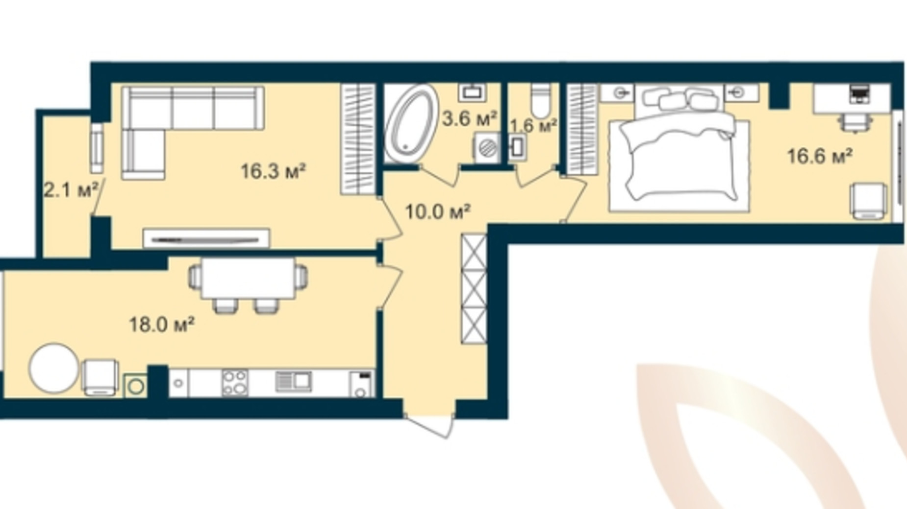 Планування 2-кімнатної квартири в ЖК Європейські Липки 68.2 м², фото 606545