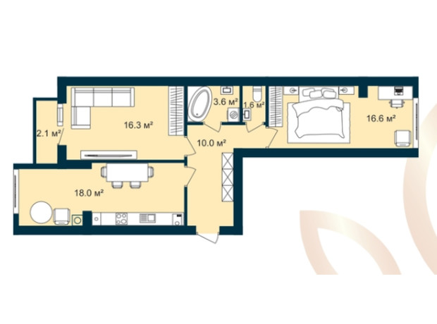 ЖК Европейские Липки: планировка 2-комнатной квартиры 68.2 м²