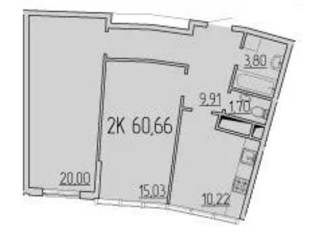 ЖК Сорок вторая жемчужина: планировка 2-комнатной квартиры 60.66 м²