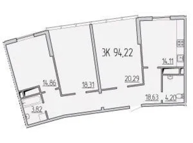 ЖК Сорок друга перлина: планування 3-кімнатної квартири 94.22 м²