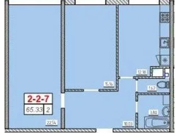 ЖК Сорок девятая жемчужина: планировка 2-комнатной квартиры 65.33 м²