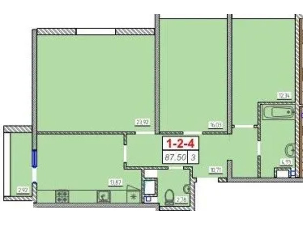 ЖК Сорок девятая жемчужина: планировка 3-комнатной квартиры 87.5 м²