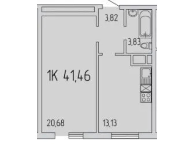 ЖК П'ятдесят сьома перлина: планування 1-кімнатної квартири 41.46 м²