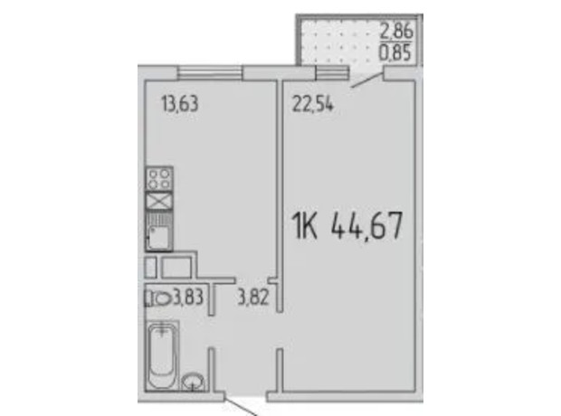 ЖК П'ятдесят сьома перлина: планування 1-кімнатної квартири 44.67 м²