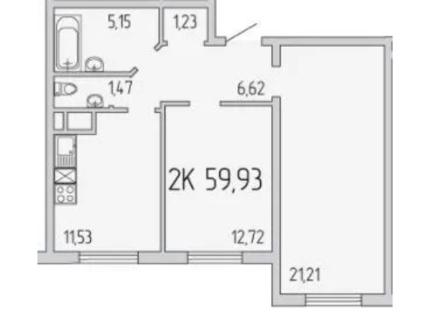 ЖК П'ятдесят сьома перлина: планування 2-кімнатної квартири 59.93 м²