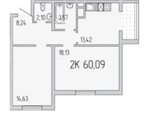 ЖК П'ятдесят сьома перлина: планування 2-кімнатної квартири 60.09 м²