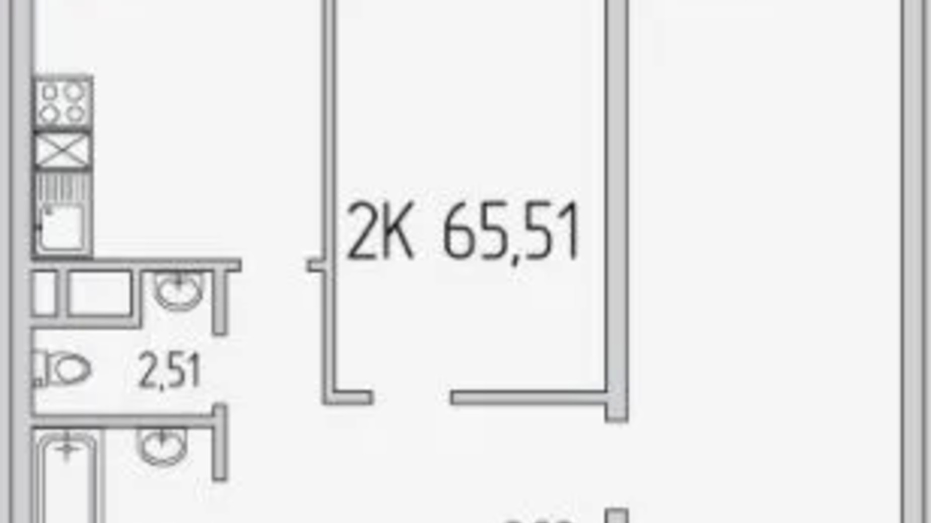 Планування 2-кімнатної квартири в ЖК П'ятдесят сьома перлина 65.51 м², фото 606599