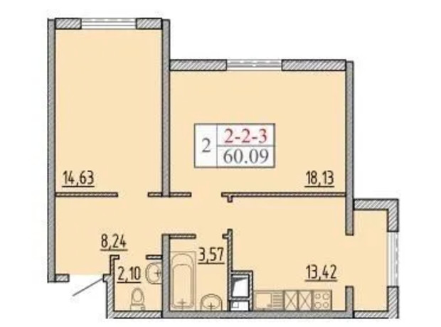 ЖК П'ятдесят восьма перлина: планування 2-кімнатної квартири 60.09 м²