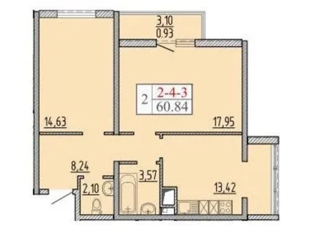 ЖК П'ятдесят восьма перлина: планування 2-кімнатної квартири 60.84 м²