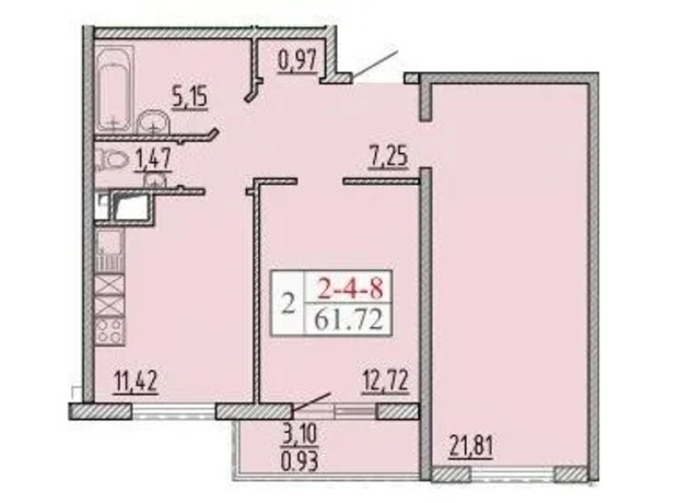 ЖК П'ятдесят восьма перлина: планування 2-кімнатної квартири 61.72 м²