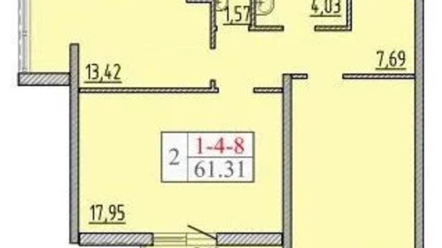 Планування 2-кімнатної квартири в ЖК П'ятдесят восьма перлина 61.31 м², фото 606617