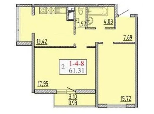 ЖК П'ятдесят восьма перлина: планування 2-кімнатної квартири 61.31 м²