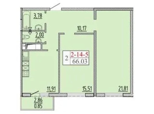 ЖК П'ятдесят восьма перлина: планування 2-кімнатної квартири 66.03 м²