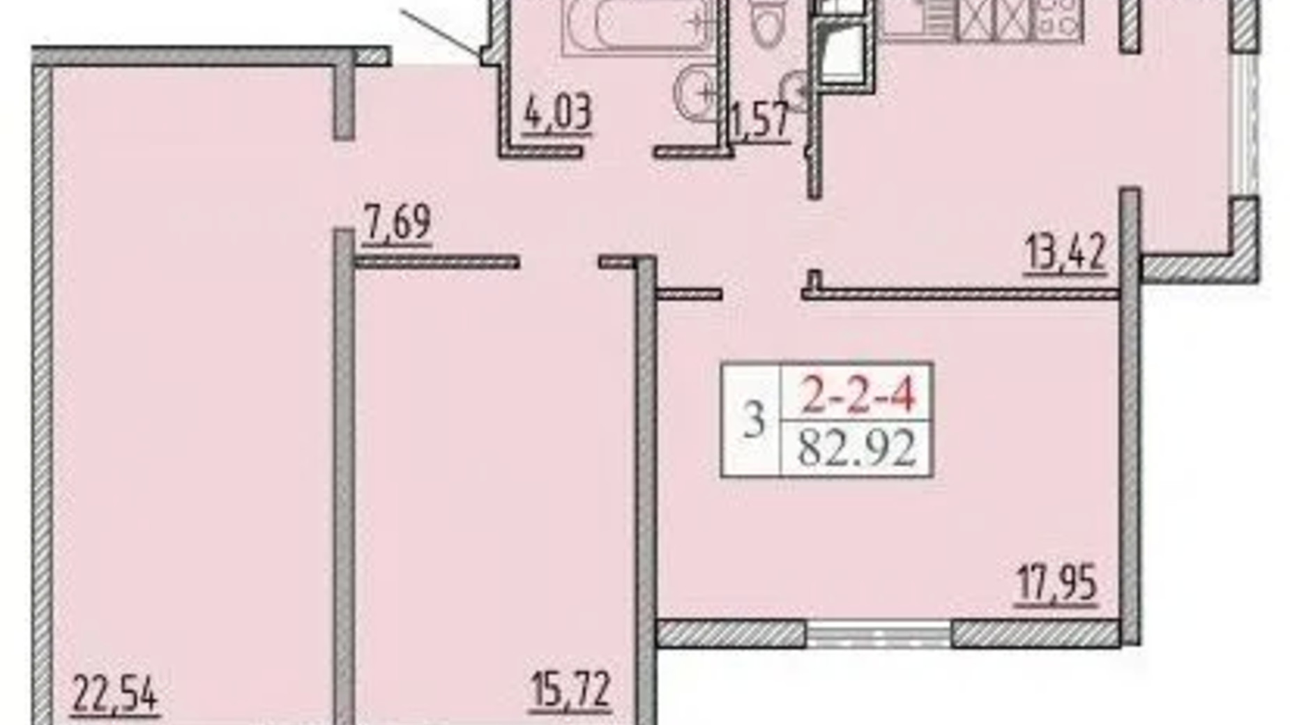 Планування 3-кімнатної квартири в ЖК П'ятдесят восьма перлина 82.92 м², фото 606619