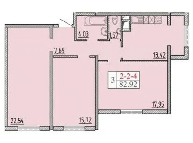 ЖК Пятьдесят восьмая жемчужина: планировка 3-комнатной квартиры 82.92 м²