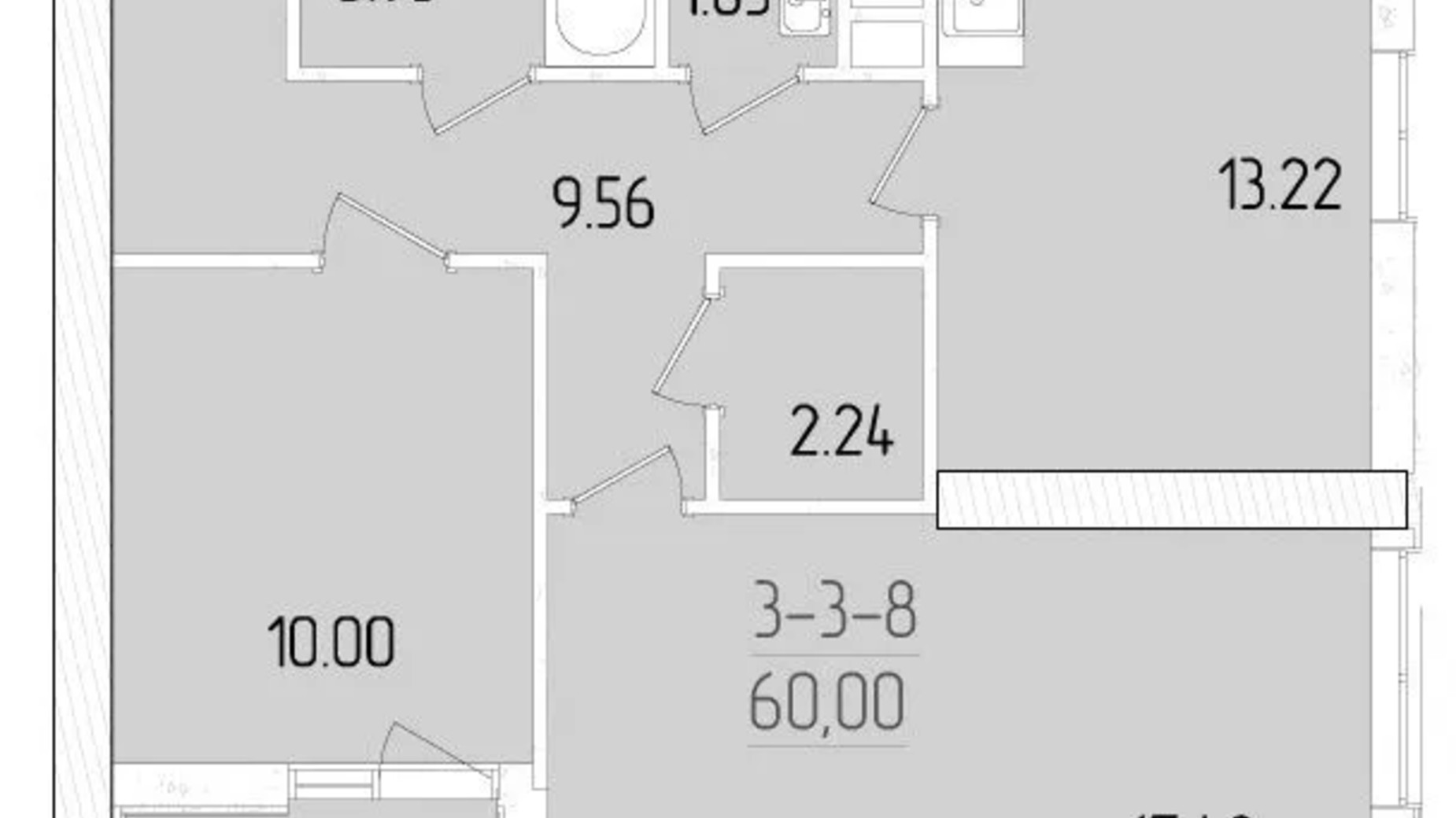 Планировка 2-комнатной квартиры в ЖК Kadorr City 60 м², фото 606632