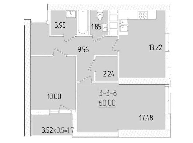ЖК Kadorr City: планировка 2-комнатной квартиры 60 м²