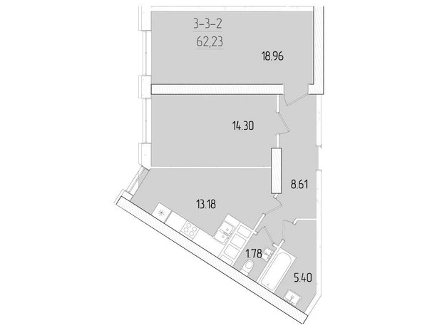 ЖК Kadorr City: планировка 2-комнатной квартиры 62.23 м²