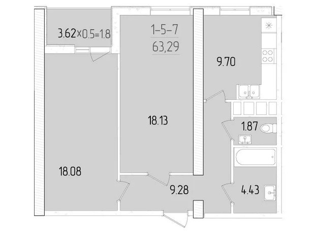 ЖК Kadorr City: планировка 2-комнатной квартиры 63.29 м²