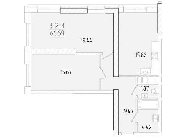 ЖК Kadorr City: планировка 2-комнатной квартиры 66.69 м²