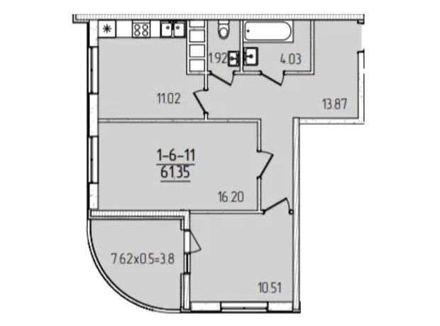 ЖК Kadorr City: планировка 2-комнатной квартиры 61.35 м²