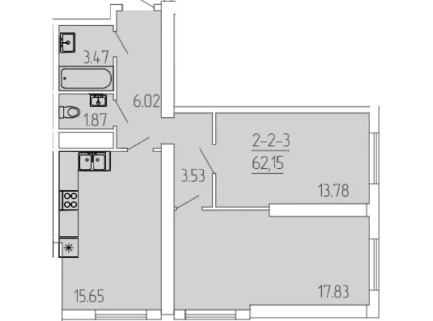 ЖК Kadorr City: планировка 2-комнатной квартиры 62.15 м²