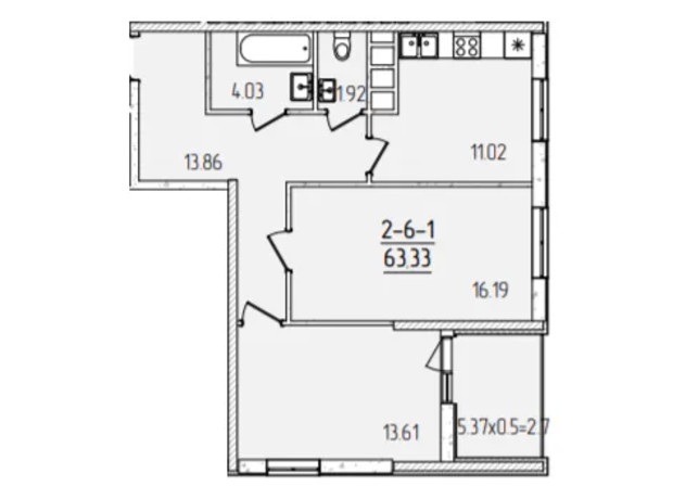 ЖК Kadorr City: планування 2-кімнатної квартири 63.33 м²