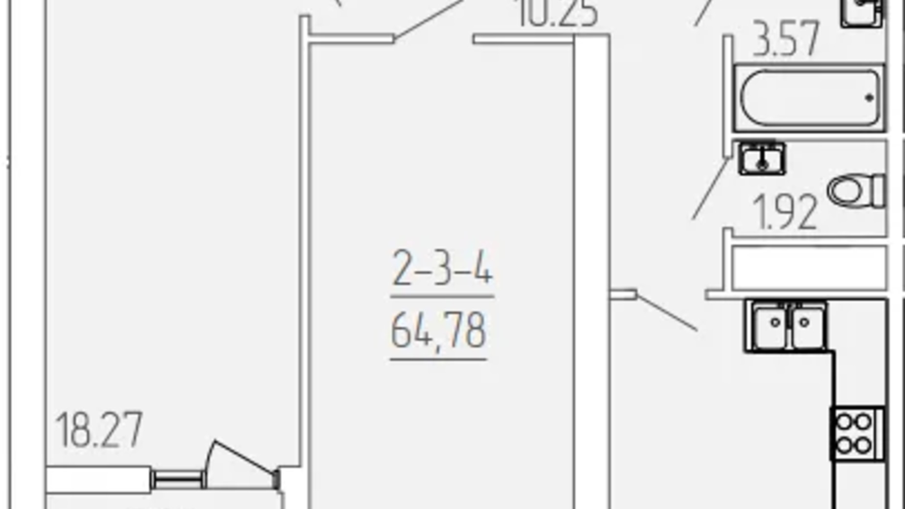 Планування 2-кімнатної квартири в ЖК Kadorr City 64.78 м², фото 606671