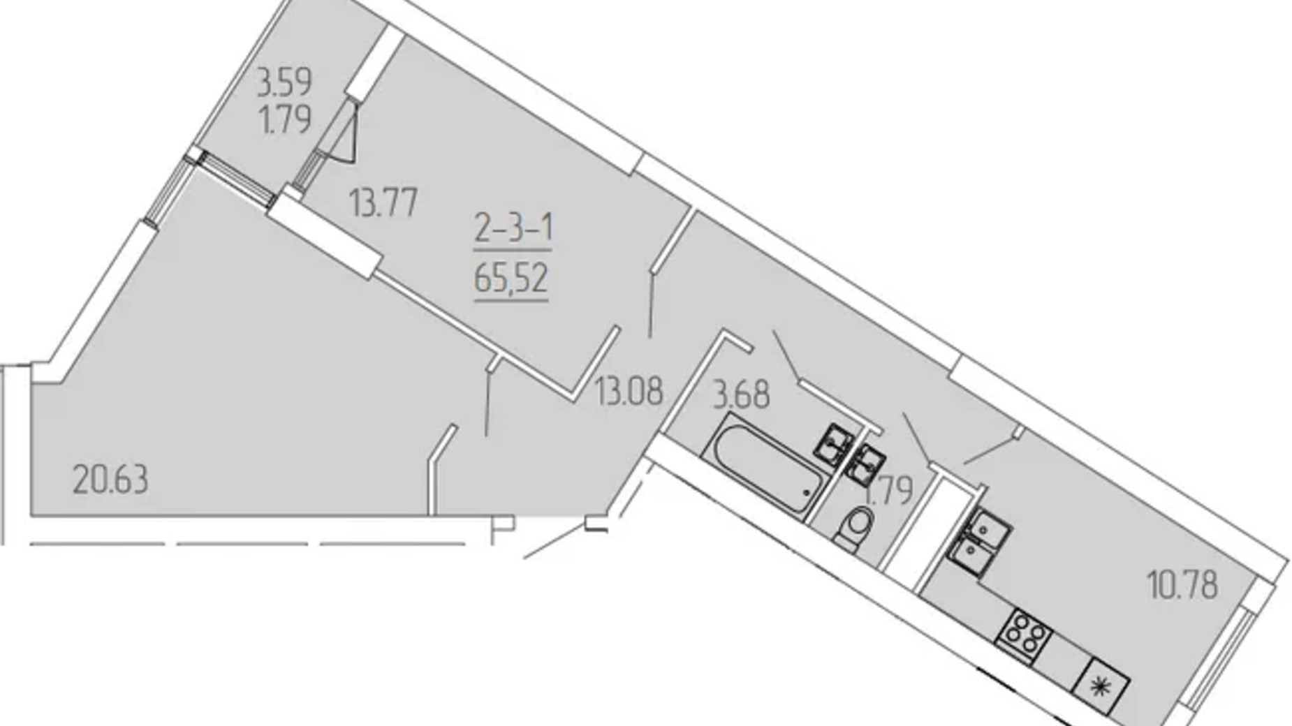 Планування 2-кімнатної квартири в ЖК Kadorr City 65.52 м², фото 606672