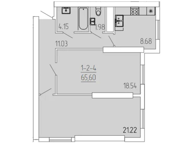 ЖК Kadorr City: планировка 2-комнатной квартиры 65.6 м²