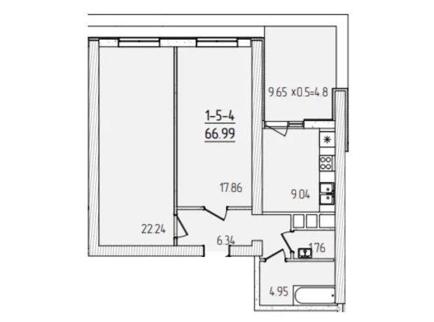 ЖК Kadorr City: планировка 2-комнатной квартиры 66.99 м²