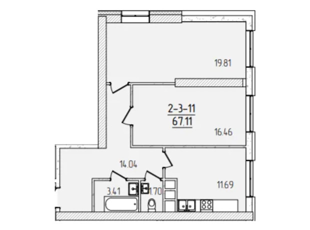 ЖК Kadorr City: планировка 2-комнатной квартиры 67.11 м²
