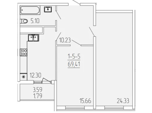 ЖК Kadorr City: планировка 2-комнатной квартиры 69.41 м²