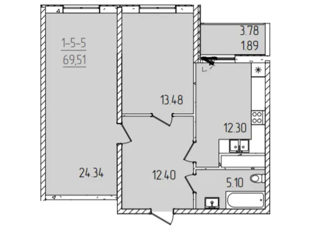 ЖК Kadorr City: планировка 2-комнатной квартиры 69.41 м²