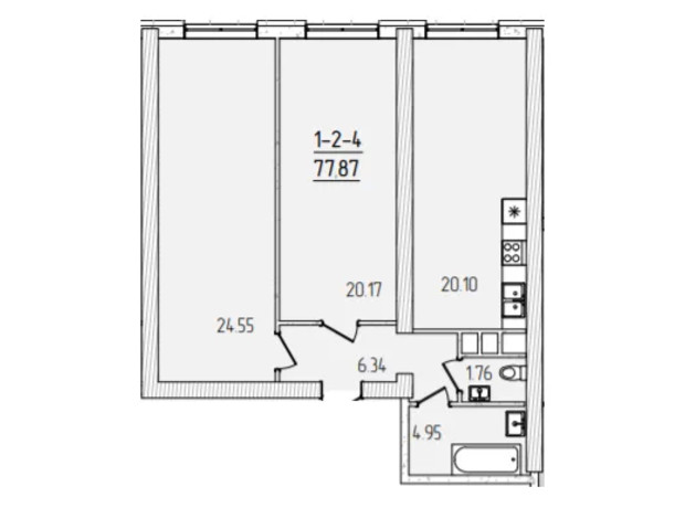 ЖК Kadorr City: планування 2-кімнатної квартири 77.87 м²