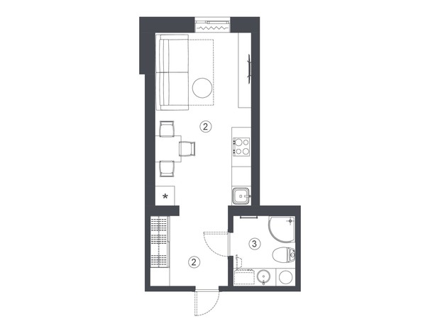 Клубный дом L14. Home in Pechersk: планировка 1-комнатной квартиры 25.6 м²