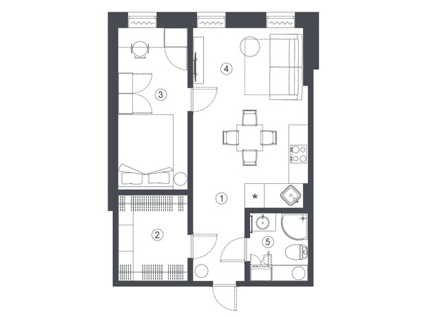 Клубный дом L14. Home in Pechersk: планировка 2-комнатной квартиры 43 м²