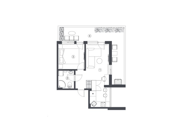 Клубный дом L14. Home in Pechersk: планировка 1-комнатной квартиры 43.6 м²