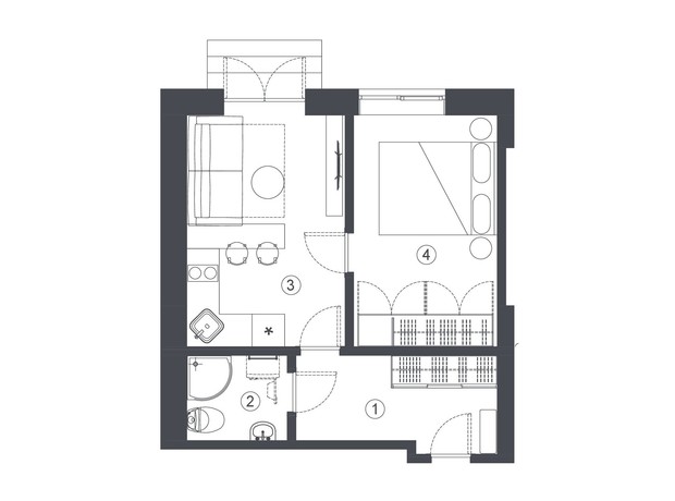 Клубный дом L14. Home in Pechersk: планировка 2-комнатной квартиры 33.6 м²