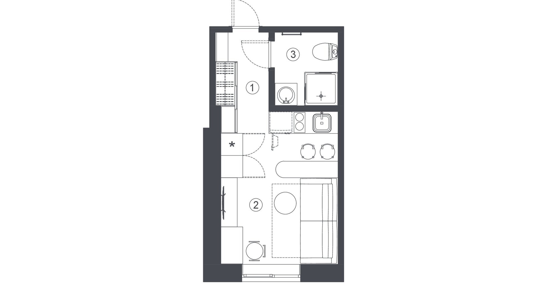 Планировка смарт квартиры в Клубный дом L14. Home in Pechersk 19.5 м², фото 606745