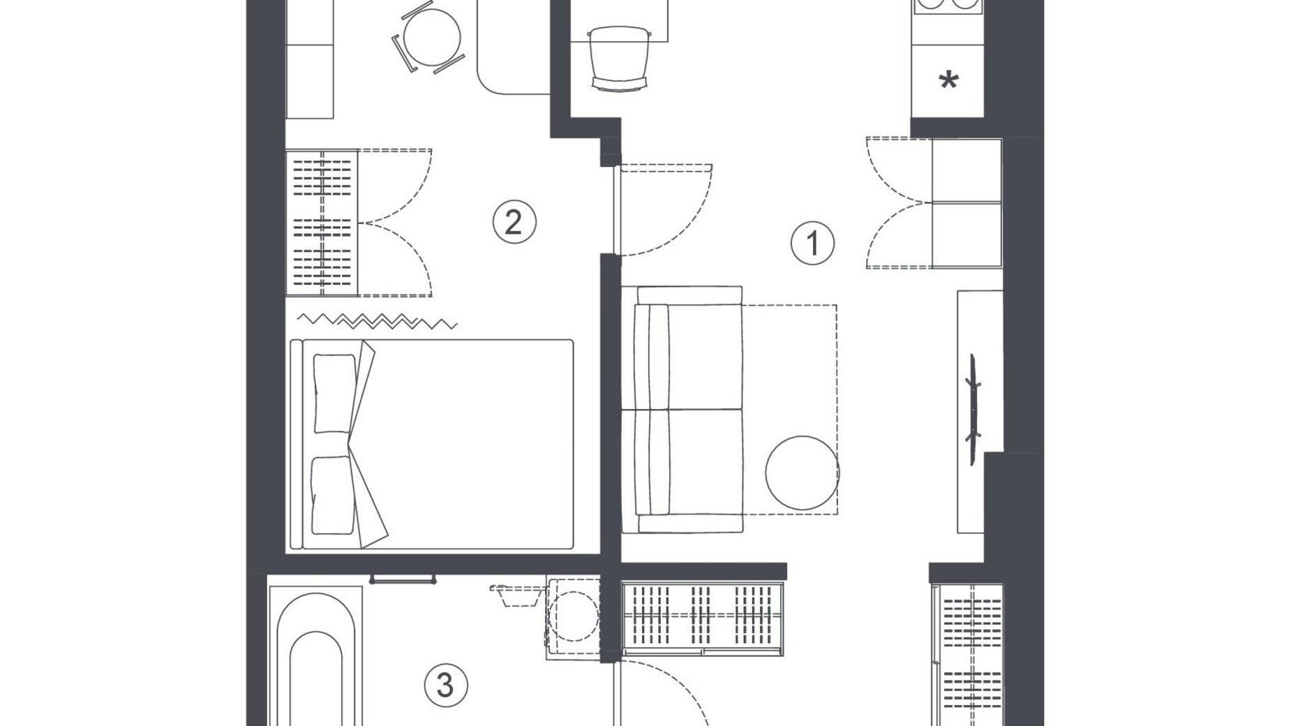 Планування 2-кімнатної квартири в Клубний будинок L14. Home in Pechersk 43.5 м², фото 606748